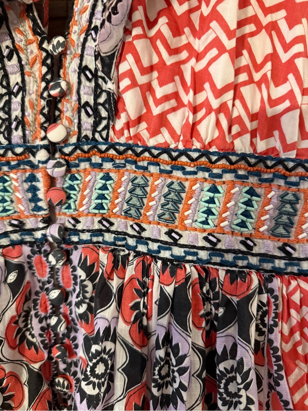 Anthropologie Flutter Printed V-Neck Mini Dress - Coral, Sz 12, guc - Picture 5 of 12